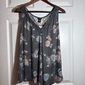 Torrid Women's Size 0 Black Floral Sleeveless Lace Inset Trim Split Back Tank